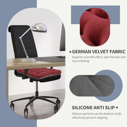 BUYUE Good Support Office Chair Cushion Padded, Soft Velvet Comfortable Non-Slip Seat Cushion for Computer Desk Kitchen Chair (1 Count, Red) - color: Red