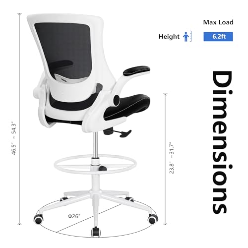 Misolant Drafting Chair, Tall Office Chair for Standing Desk, High Office Chair with Adjustable Lumbar Support and Footrest Ring, Standing Desk Chairs Adjustable Height - color: White