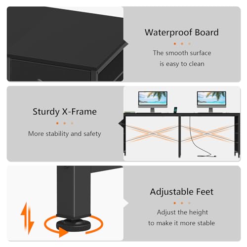 95" 2 Person Desk with 8 Fabric Drawers for Home Office, Living Room - color: Black, size: 18.9"D x 94.5"W x 29.3"H