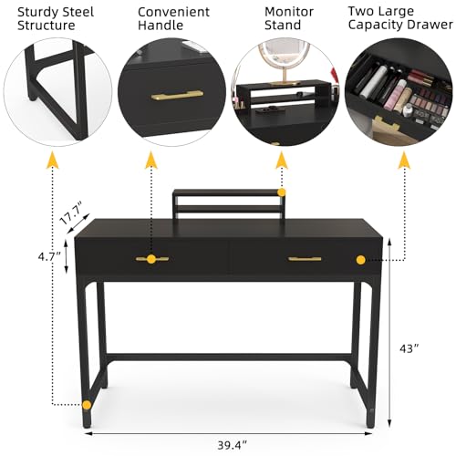 WESTREE Computer Gaming Desk Office - Study Writing Desk with Drawer for Teen, Bedroom Makeup Desk Home Office Furniture with Storage Shelf, Height Monitor Stand