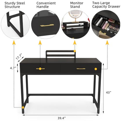 WESTREE Computer Gaming Desk Office - Study Writing Desk with Drawer for Teen, Bedroom Makeup Desk Home Office Furniture with Storage Shelf, Height Monitor Stand
