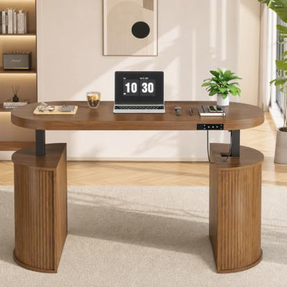 Electric Standing Desk, Sit Stand Up Desk, Adjustable Height Executive Desk - color: Walnut-55"