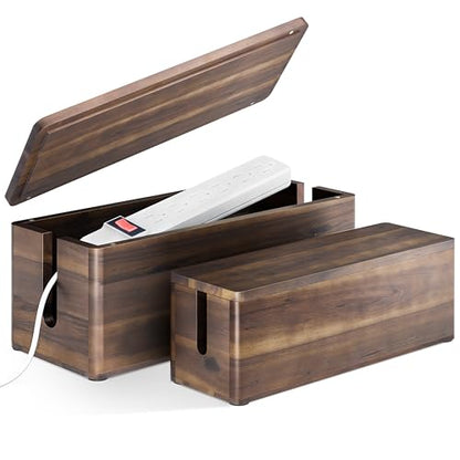 TIDITA Set 2 Wooden Large Cable Management Box Round Edge (Walnut Color) - color: Walnut, size: 16"+13.5"