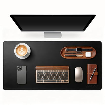 POCHAR Vegan Leather Desk Mat 31" x 16" - Desk Pad Protector for Desktop - color: Black