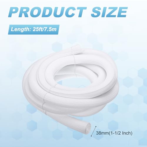 MECCANIXITY Split Sleeve Wire Loom 1-1/2" 25Ft White Self Wrapping Braided Sleeve UL94-V2 Fireproof PET Sleeving for Automotive, Home Cable Management - color: White, size: 1-1/2" x 25Ft