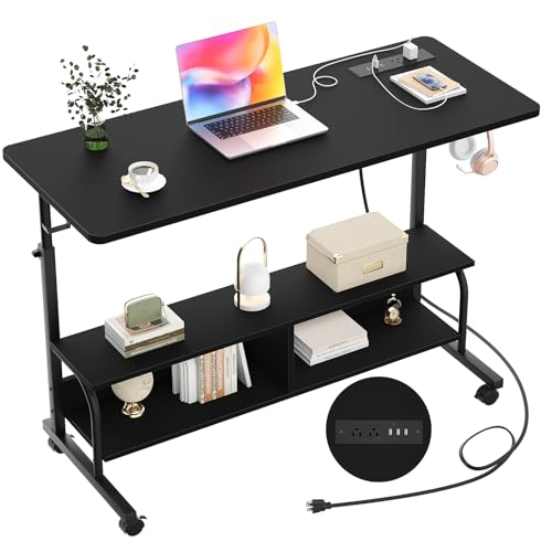 Armocity 47" Rolling Standing Desk with Charging Station for Couch Bed - color: Black, size: 47''