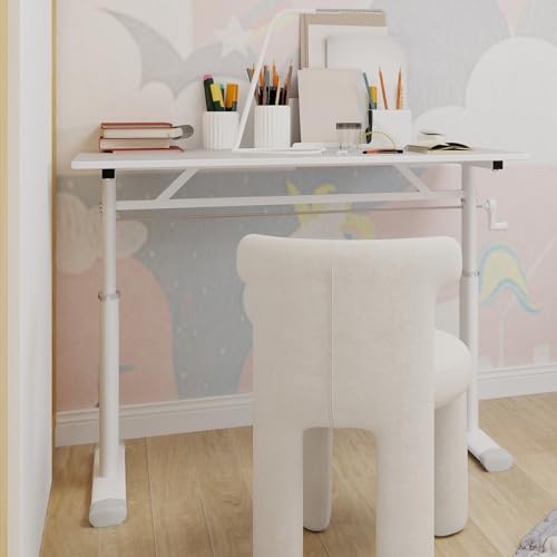 39" Hand-Crank Adjustable Modern Office Desk, Compact Computer Desk with Wide Footstand, Computer Table for Sitting/Standing Home Work, White - color: White