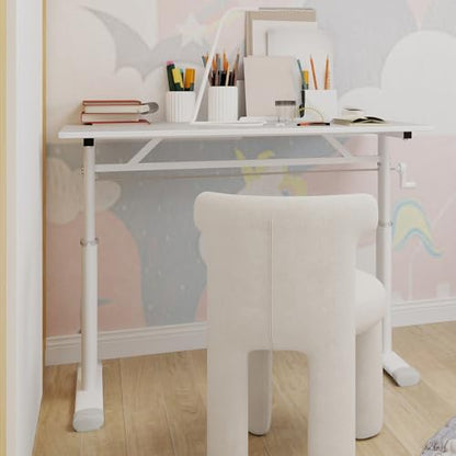 39" Hand-Crank Adjustable Modern Office Desk, Compact Computer Desk with Wide Footstand, Computer Table for Sitting/Standing Home Work, White - color: White
