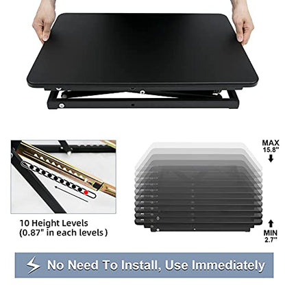 Standing Desk Converter Height Adjustable Stand Up Desk Riser - Supports 300 lbs, Fully Assembled Monitor/Laptop Riser Workstation, Black. - color: Black-24in