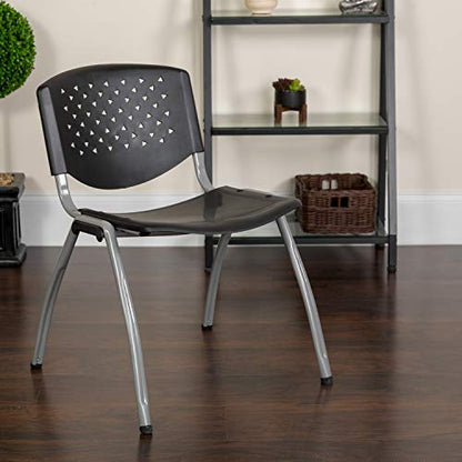 EMMA + OLIVER Home and Office Black Plastic Stack Chair with Perforated | Powder Coated, 880 LBS. Weight Capacity - color: Black