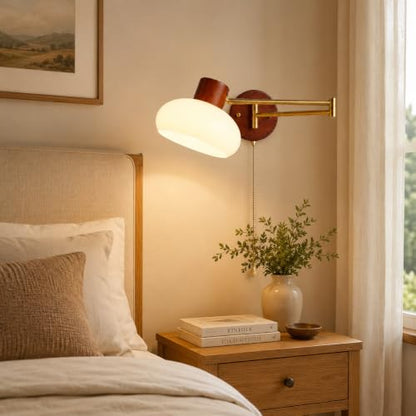 KCO Gold Swing Arm Wall Sconce with Pull Chain 7.9” Milk Glass Reading Lamp - color: 20cm White