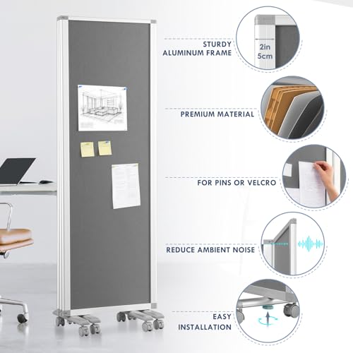 MAKELLO Partition Room Dividers 71"x71", Mobile Cubicle Wall, Gray Felt | 3 Panel Trifold Privacy Panel, Aluminum Frame, Sound Proof, Pinboard, Portable Temporary Wall for Office, Home, Classroom - color: Grey