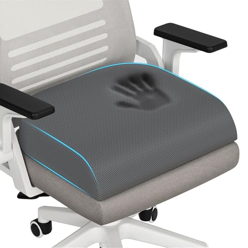 TranquilRelax Memory Foam Seat Cushion for Office Chair, 3-Inch, Gray | Medium-firm Support for Long Sitting, Washable Mesh Cover, Non-slip Base, Perfect for Car Seats & Short Drivers - color: Gray, size: Large