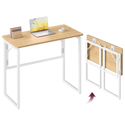 VASAGLE Folding Desk, Small Computer Desk, Foldable Table 31.5 Inch - color: Straw Yellow, size: 31.5"