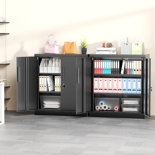 Greenvelly Metal Garage Storage Cabinet, 36" Locking File Cabinet with Adjustable Shelves and 2 Doors for Home Office,School, Black - color: Black, size: 36"