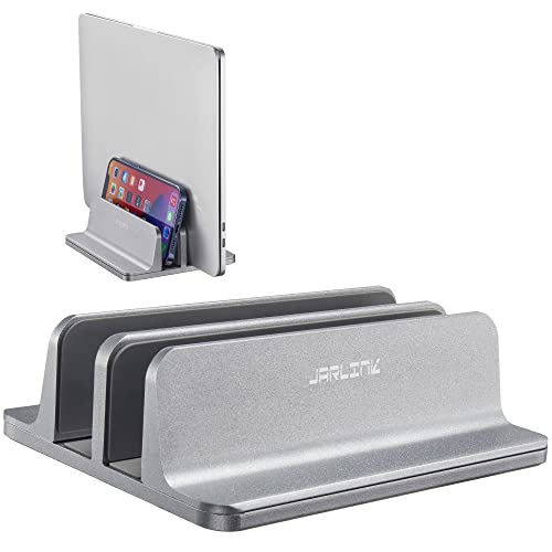 JARLINK Double Vertical Laptop Stand, Adjustable Aluminum Desk Dock, Black - color: Grey, size: 2-slot