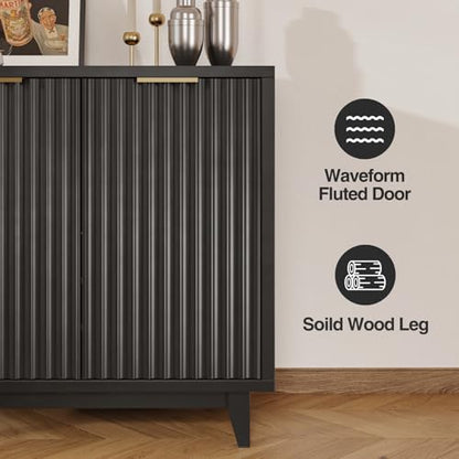 Fluted Coffee Bar Cabinet with Storage, Modern Sideboard Buffet Cabinet - color: Black, size: Coffee Bar - 15.7"D x 31.5"W x 31.5"H