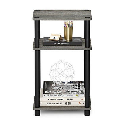 Furinno JUST Side Table, 3-Tier End Table, Open Shelves Night Stand, Bedside Table, Toolless Assembly, for Living Room, Bedroom, Bathroom, French Oak - color: French Oak Grey/Black, size: 3-Tier, Round Pole, style: 1-Pack