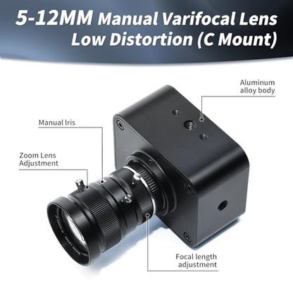 MOKOSE USB Camera 4K,USB3.0 Manual Focus Webcam with 5-12mm Varifocal Lens, IMX678 1/1.8" 8MP Sensor Support YUY2,Web Camera for Desktop Computer Laptop - size: With 5-12MM Varifocal Manual Lens