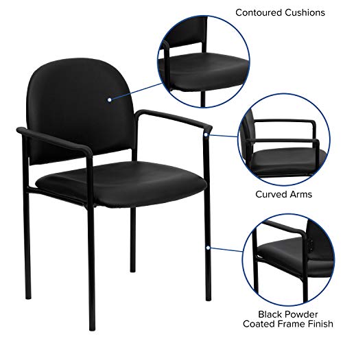 EMMA + OLIVER Black Vinyl Stackable Steel Side Reception Chair | Contoured Cushions, Powder Coated Frame, Durable Construction, Commercial Use - color: Black Vinyl