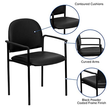 EMMA + OLIVER Black Vinyl Stackable Steel Side Reception Chair | Contoured Cushions, Powder Coated Frame, Durable Construction, Commercial Use - color: Black Vinyl