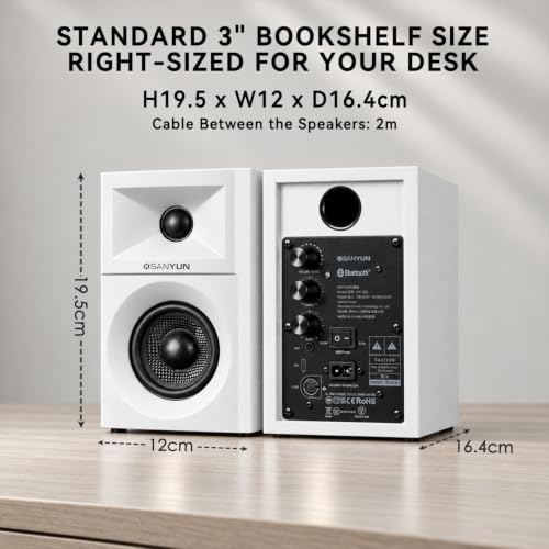 Sanyun SW203 3" 2-Way Active Bookshelf Speakers for Desktop Computer PC - color: White