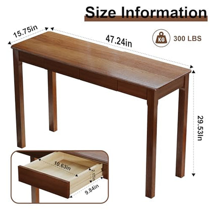 Wood Desk, Solid Wood Writing Table for Home Office, Mid Century Modern Desk with Drawers, Walnut (47inch / 120cm) - color: A-walnut, size: 47.2*15.7*29.5 Inch