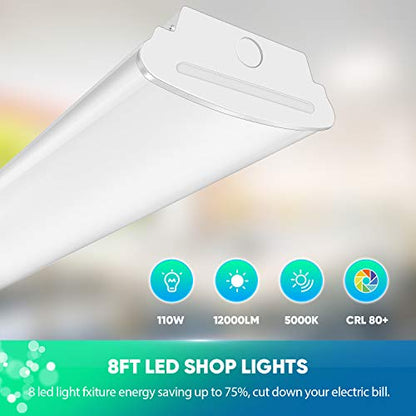 8FT LED Shop Lights 110W LED Garage Light, 5000K, 12000lm, 8 Foot Linear Strip Fixture, Surface and Suspend Mounting, for Warehouse, Workshop, Replace for Fluorescent Tube 2 Pack - size: 8FT