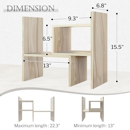 Jerry & Maggie Desktop Organizer Office Storage Rack Adjustable Wood Display Shelf, White, 5 Units, 16"L x 15.8"H x 6.8"W - color: White Wood Tone