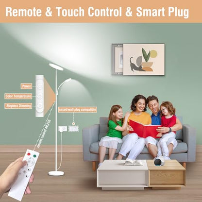 marctronic White Floor Lamp, 42W 4000LM Super Bright LED Room Lamp with Adjustable Reading Light,Dimmable Modern Standing Lamp with Remote & Touch Control for Room Bedroom Office Floor Light - color: White 42W