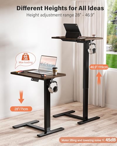 FiCiHi 24"x 16" Electric Standing Desk, Mobile Sit Stand Up Desk, Walnut - color: Walnut, size: 24" x 16"