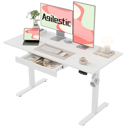Agilestic 48 * 24 Inch Electric Standing Desk with Under Drawers, White - color: Basic White, size: 48x24 Inch