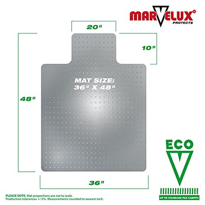 Marvelux Durable Office Chair Mat, Rectangular with Lip for Low and Standard Pile Carpets, 36" x 48", Transparent Carpeted Floor Protector, Shipped Flat, Eco-Friendly Enhanced Polymer - size: 36" x 48" (With Lip)