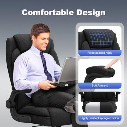ralex-chair 2 Pack Big and Tall Office Chair -500 lb Heavy Duty Office Chair for Big Man, Fabric High Back Executive Office Desk Chair with 120° Tilt Rock,Computer Desk Chair with flip up arm - Black - color: Black, size: set of 2