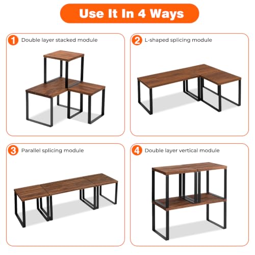 Countertop Organizer Corner Shelf, Wooden 2 Tier Stackable Kitchen Counter Shelves with Non-Slip Pads, Adjustable 3-Piece Desktop Corner Shelf for Desk, Kitchen, Bathroom, Coffee Corner