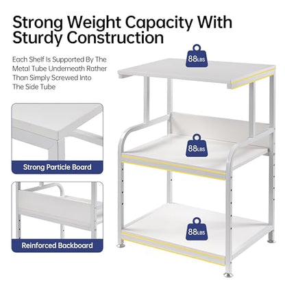 Fannova White Printer Stand with Storage, 3 Tier Printer Table with Height Adjustable Shelf, Rolling Printer Cart with Wheels for Home Office Organization - color: White