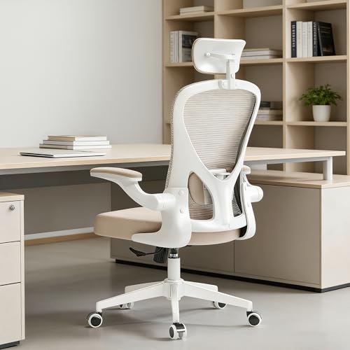 Ergonomic Office Desk Chair High Back Mesh Computer Chair | 360° Swivel Adjustable Lumbar Support & Flip-Up Armrests capacity 300 lbs capacity - color: 03khaki