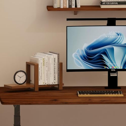 100% Solid Wood Adjustable Desktop Bookshelf, Retro Tabletop Bookshelf, Desk Shelf for Living Room, Home, Office, Perfect for Magazine, Books, Cookbooks, No Tools Required to Assemble (Walnut Brown) - color: Walnut Brown