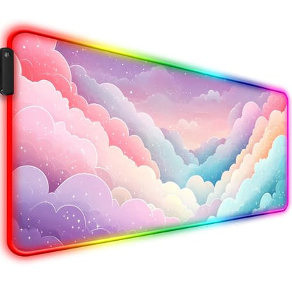 RGB Dreamy Colorful Cloud Star Gaming Desk Mat, XL Mouse Pad, Pink - color: Rgb-w08
