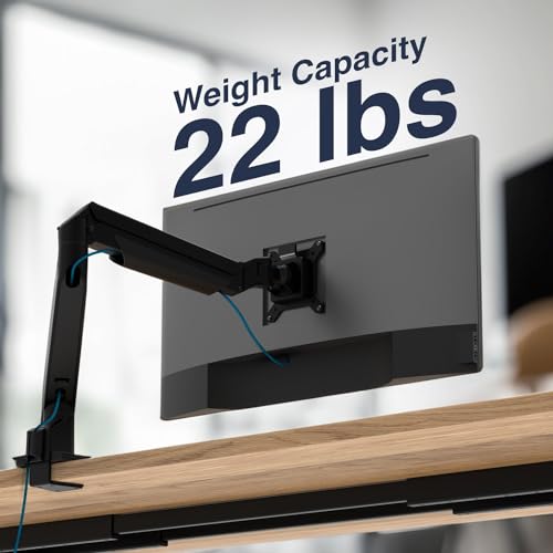 Desky Single Monitor Arm – VESA Mount 17"-32" Screen Full Motion Desk Clamp & Grommet Base – Adjustable Tilt, Swivel, Rotation – Matte Black - color: Black