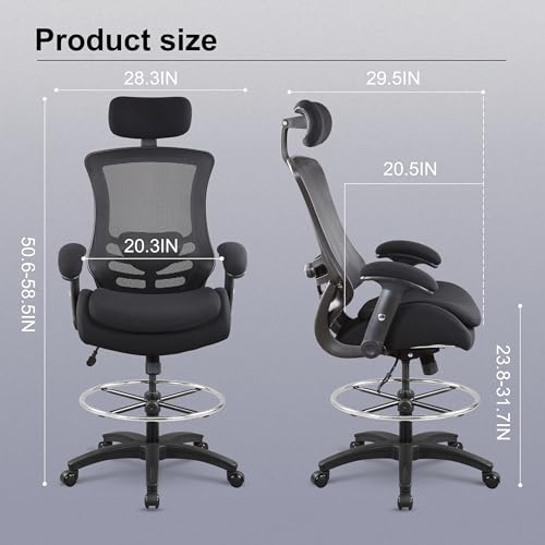 BOLISS 400lbs Ergonomic Drafting Chair Tall Office Mesh Chair - color: Black Frame Black Mesh, style: Extended Height