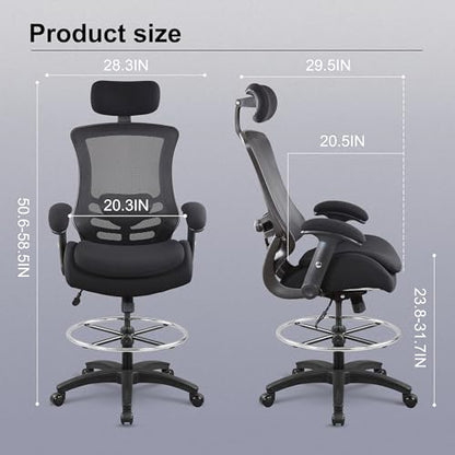 BOLISS 400lbs Ergonomic Drafting Chair Tall Office Mesh Chair - color: Black Frame Black Mesh, style: Extended Height