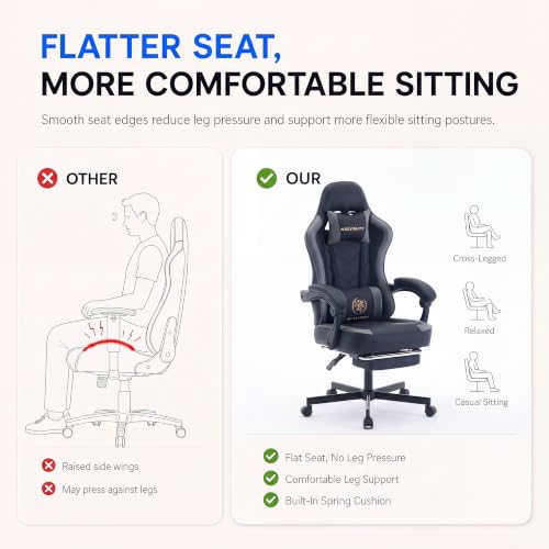 Desk Computer Gaming Chair - High Back Ergonomic Office Chair with Footrest and Lumbar Support, Swivel Comfy Home Gamer Video Game Chairs with Pocket Spring Cushion for Adults (Grey Leather) - color: Classic Grey Leather