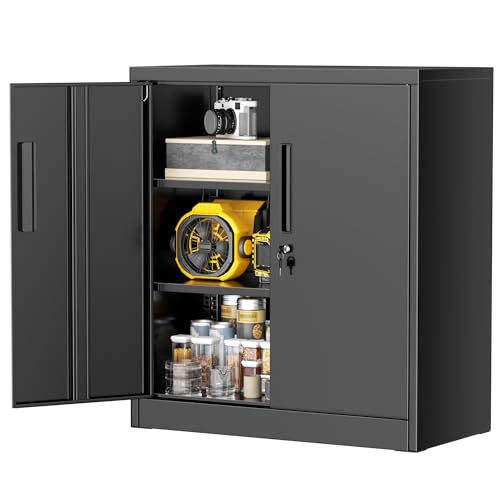 Greenvelly Metal Garage Storage Cabinet, 36" Locking File Cabinet with Adjustable Shelves and 2 Doors for Home Office,School, Black - color: Black, size: 36"