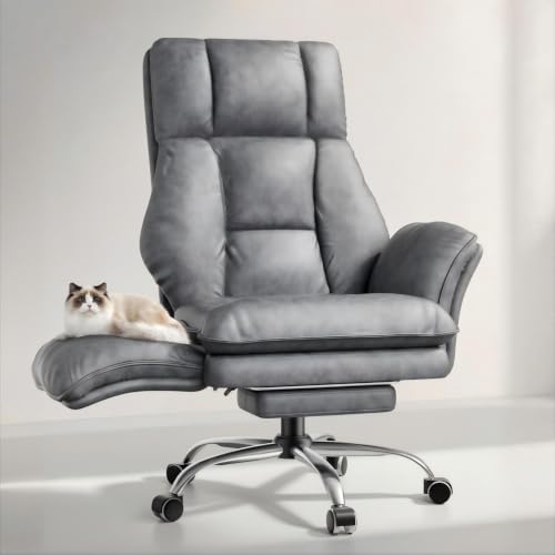 Big and Tall Office Chair, Flip Armrests for Pets & Cross Legged Sitting | Executive Ergonomic Computer Gaming Chair with Foot Rest, Tech Fabric Wide Seat Reclining Desk Chair，Grey - color: Tech Grey