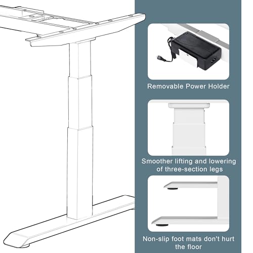 Fromann Dual Motor Electric Standing Desk Frame 3 Tier Legs Height Adjustable Handset with USB A+ C Ports Sit Stand up Desk Base for Home and Office (White) - color: White