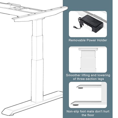 Fromann Dual Motor Electric Standing Desk Frame 3 Tier Legs Height Adjustable Handset with USB A+ C Ports Sit Stand up Desk Base for Home and Office (White) - color: White