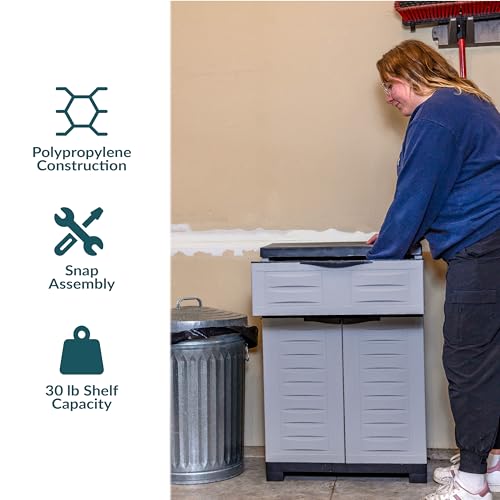Sunnydaze 34.5" Garage Storage Cabinet with Adjustable Shelf, Gray - color: Grey, style: With Drawer - 34.5" H