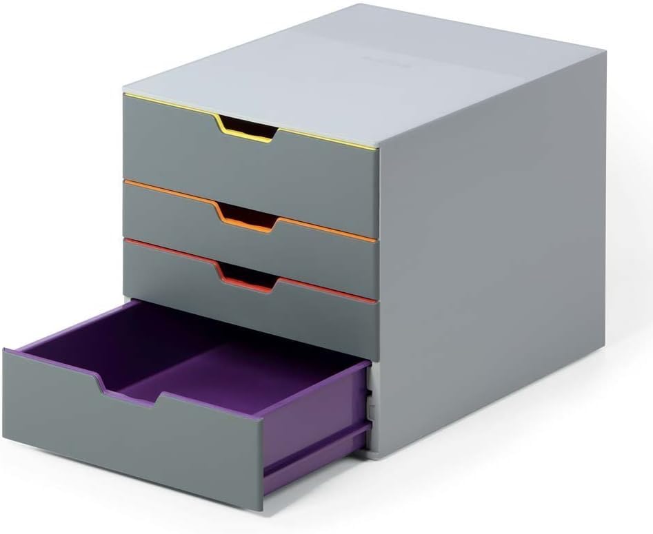 Durable Varicolor Drawer Organizer, 4 Color Coded Drawers, Gray - style: 4-Drawer
