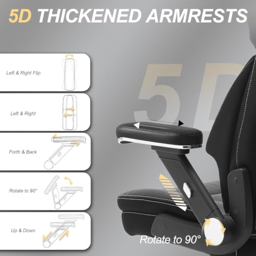 Big and Tall Office Chair,5D Flip Arms Wide Office Chair,Balck - color: Black, style: 5D Armrest